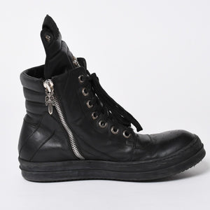 極美品 CHROME HEARTS クロムハーツ RICK OWENS リックオウエンス ジオバスケット スニーカー BSフレア ダガー クロスボール ブラック シルバー サイズ44 中古 4a006908