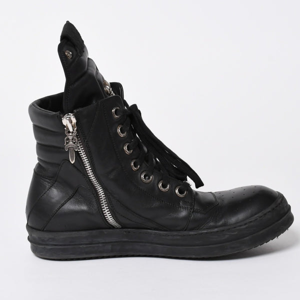 極美品 CHROME HEARTS クロムハーツ RICK OWENS リックオウエンス ジオバスケット スニーカー BSフレア ダガー クロスボール ブラック シルバー サイズ44 中古 4a006908