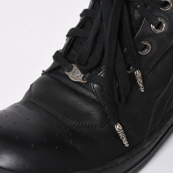 極美品 CHROME HEARTS クロムハーツ RICK OWENS リックオウエンス ジオバスケット スニーカー BSフレア ダガー クロスボール ブラック シルバー サイズ44 中古 4a006908