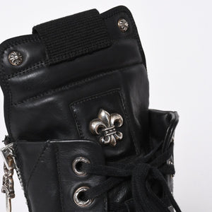 極美品 CHROME HEARTS クロムハーツ RICK OWENS リックオウエンス ジオバスケット スニーカー BSフレア ダガー クロスボール ブラック シルバー サイズ44 中古 4a006908