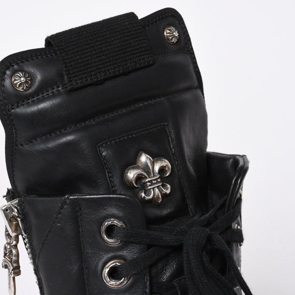 極美品 CHROME HEARTS クロムハーツ RICK OWENS リックオウエンス ジオバスケット スニーカー BSフレア ダガー クロスボール ブラック シルバー サイズ44 中古 4a006908