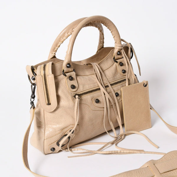 極美品 BALENCIAGA バレンシアガ 2WAY ハンドバッグ ショルダーバッグ シティ ザ・タウン 240579 ベージュ 中古 4a006914