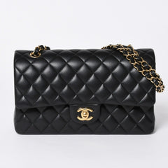 極美品 CHANEL シャネル マトラッセ25 Wフラップ Wチェーンショルダーバッグ ランダム番台 ココマーク ラムスキン ブラック 中古 4a006814