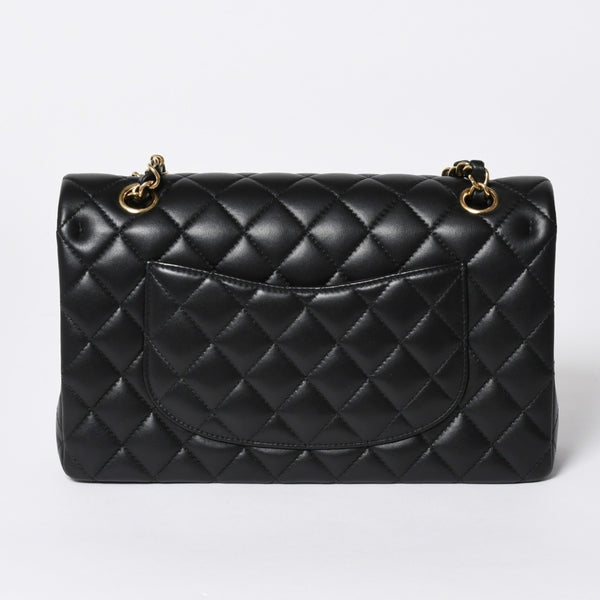 極美品 CHANEL シャネル マトラッセ25 Wフラップ Wチェーンショルダーバッグ ランダム番台 ココマーク ラムスキン ブラック 中古 4a006814