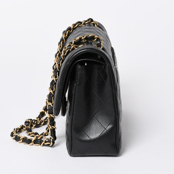 極美品 CHANEL シャネル マトラッセ25 Wフラップ Wチェーンショルダーバッグ ランダム番台 ココマーク ラムスキン ブラック 中古 4a006814