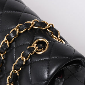 極美品 CHANEL シャネル マトラッセ25 Wフラップ Wチェーンショルダーバッグ ランダム番台 ココマーク ラムスキン ブラック 中古 4a006814