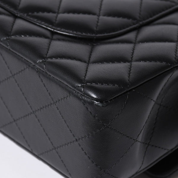 極美品 CHANEL シャネル マトラッセ25 Wフラップ Wチェーンショルダーバッグ ランダム番台 ココマーク ラムスキン ブラック 中古 4a006814