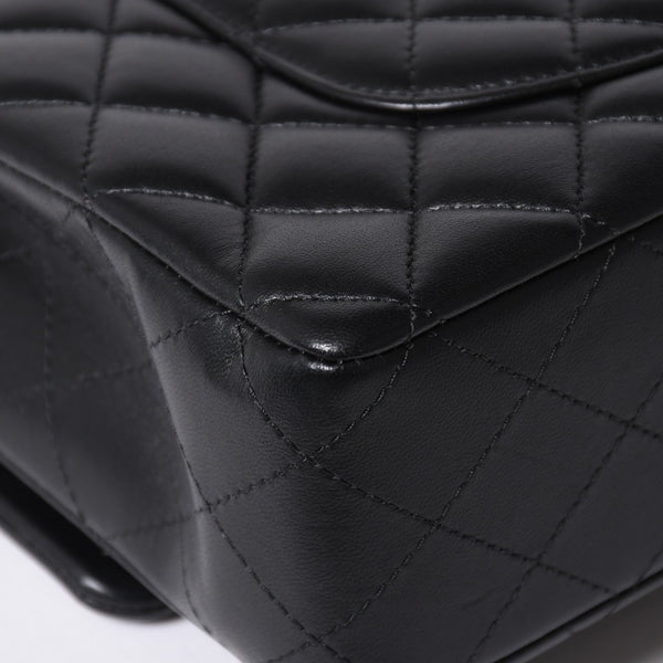 極美品 CHANEL シャネル マトラッセ25 Wフラップ Wチェーンショルダーバッグ ランダム番台 ココマーク ラムスキン ブラック 中古 4a006814