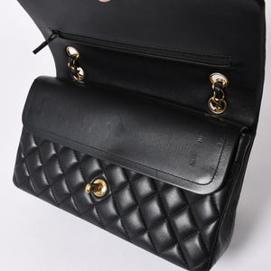 極美品 CHANEL シャネル マトラッセ25 Wフラップ Wチェーンショルダーバッグ ランダム番台 ココマーク ラムスキン ブラック 中古 4a006814