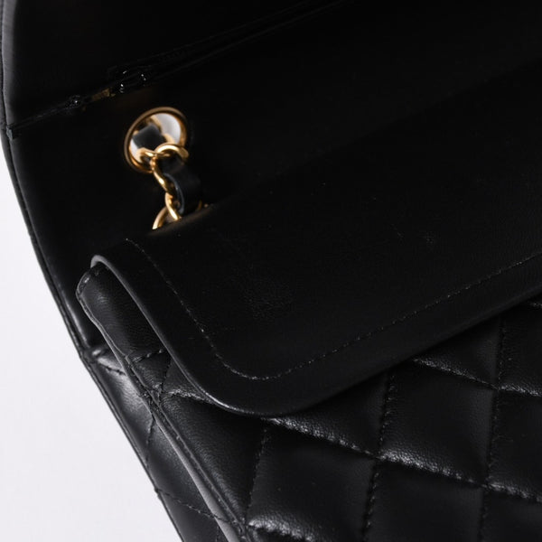 極美品 CHANEL シャネル マトラッセ25 Wフラップ Wチェーンショルダーバッグ ランダム番台 ココマーク ラムスキン ブラック 中古 4a006814