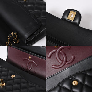 極美品 CHANEL シャネル マトラッセ25 Wフラップ Wチェーンショルダーバッグ ランダム番台 ココマーク ラムスキン ブラック 中古 4a006814