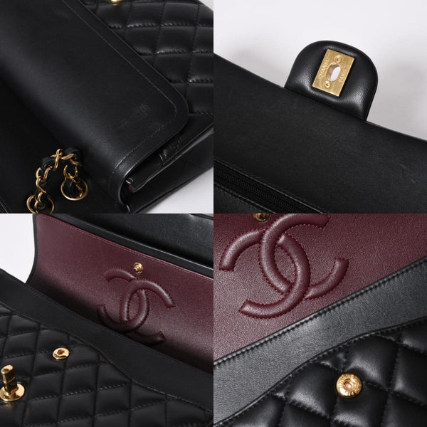 極美品 CHANEL シャネル マトラッセ25 Wフラップ Wチェーンショルダーバッグ ランダム番台 ココマーク ラムスキン ブラック 中古 4a006814