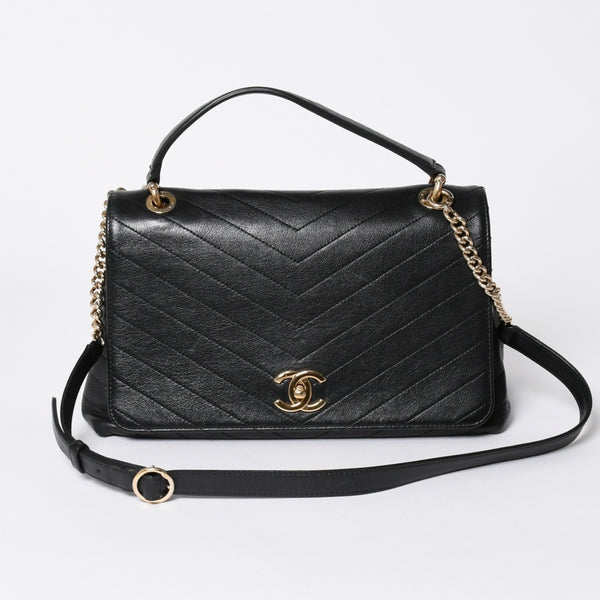 極美品 CHANEL シャネル シェブロン 2WAYチェーンショルダーバッグ 25番台 ココマーク カーフレザー Vステッチ ゴールド金具 中古 4a006757