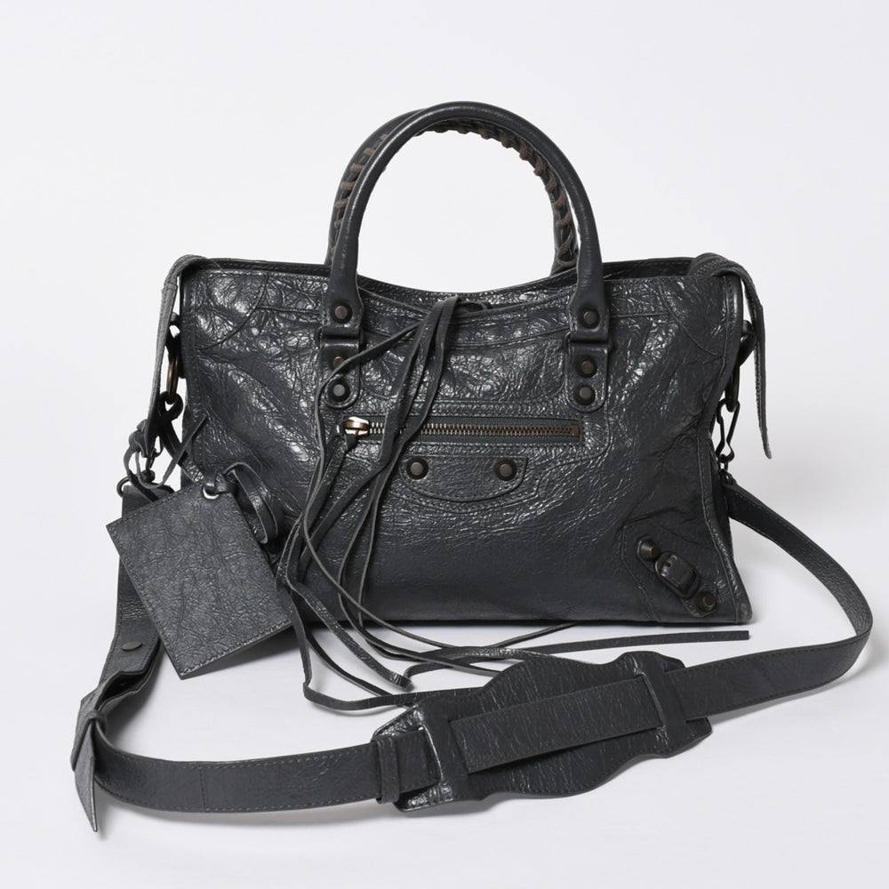 極美品 BALENCIAGA バレンシアガ 新型 クラシック シティ S ハンドバッグ 431621 ショルダーバッグ グレー 中古 4a006916
