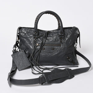 極美品 BALENCIAGA バレンシアガ 新型 クラシック シティ S ハンドバッグ 431621 ショルダーバッグ グレー 中古 4a006916