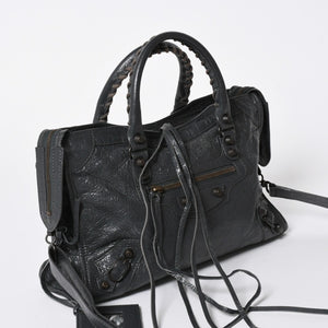 極美品 BALENCIAGA バレンシアガ 新型 クラシック シティ S ハンドバッグ 431621 ショルダーバッグ グレー 中古 4a006916
