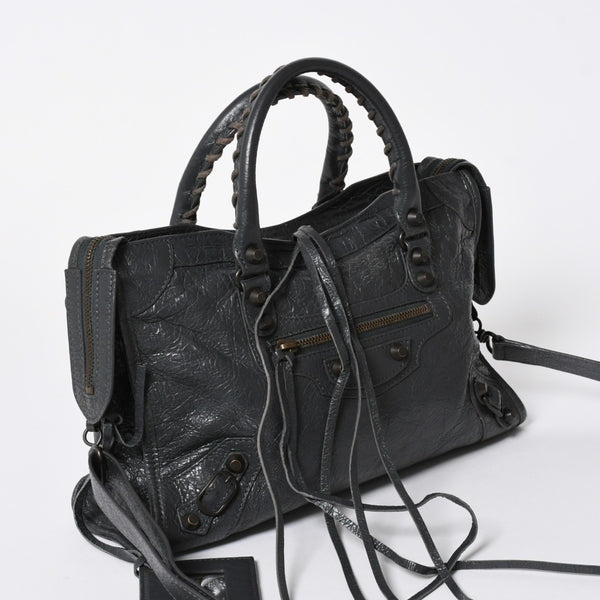 極美品 BALENCIAGA バレンシアガ 新型 クラシック シティ S ハンドバッグ 431621 ショルダーバッグ グレー 中古 4a006916