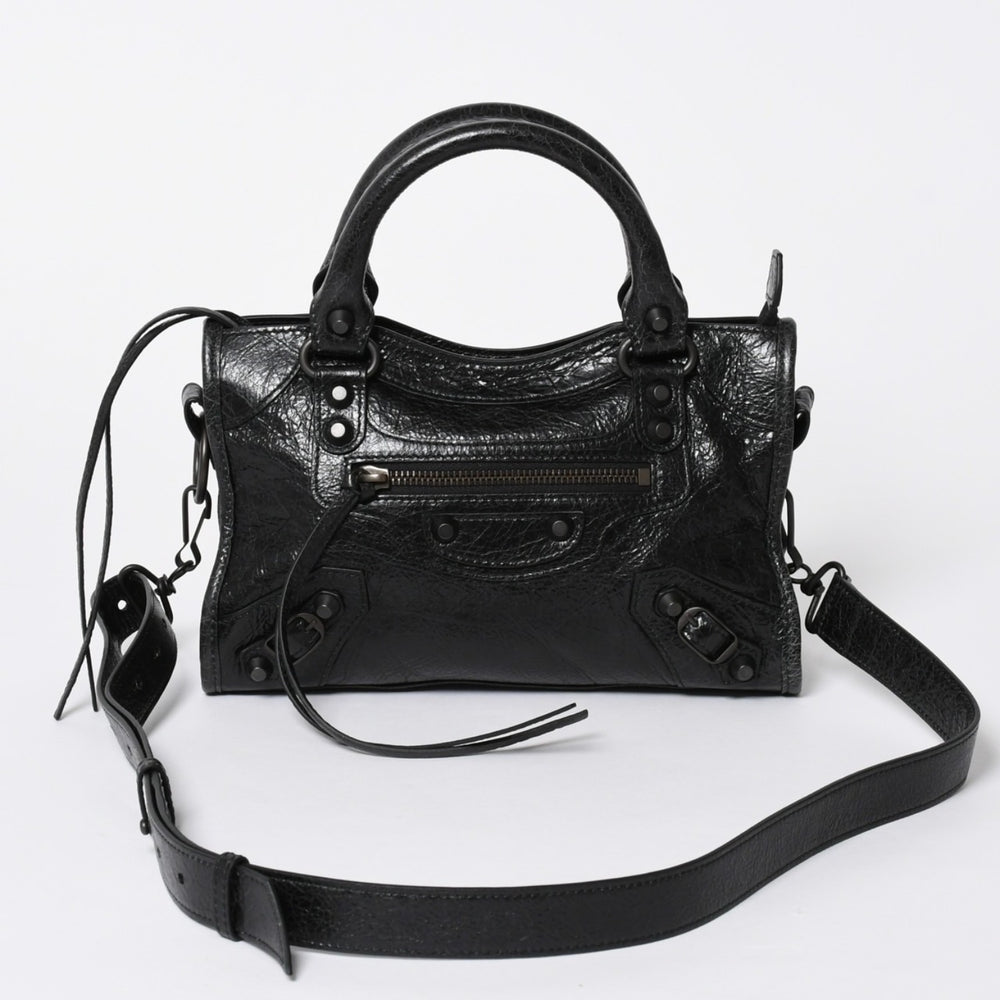 極美品 BALENCIAGA バレンシアガ Le City ル シティ ミニハンドバッグ 806395 ショルダーバッグ 2WAY ラムスキン ブラック 中古 4a006598