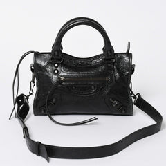 極美品 BALENCIAGA バレンシアガ Le City ル シティ ミニハンドバッグ 806395 ショルダーバッグ 2WAY ラムスキン ブラック 中古 4a006598