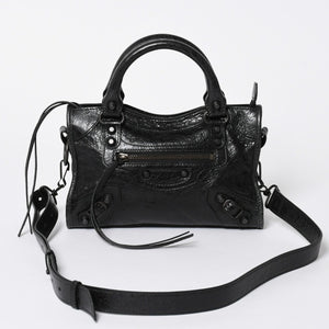 極美品 BALENCIAGA バレンシアガ Le City ル シティ ミニハンドバッグ 806395 ショルダーバッグ 2WAY ラムスキン ブラック 中古 4a006598