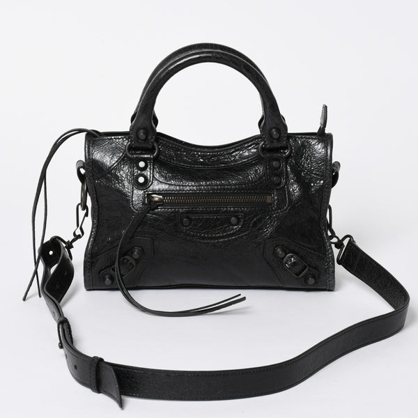 極美品 BALENCIAGA バレンシアガ Le City ル シティ ミニハンドバッグ 806395 ショルダーバッグ 2WAY ラムスキン ブラック 中古 4a006598