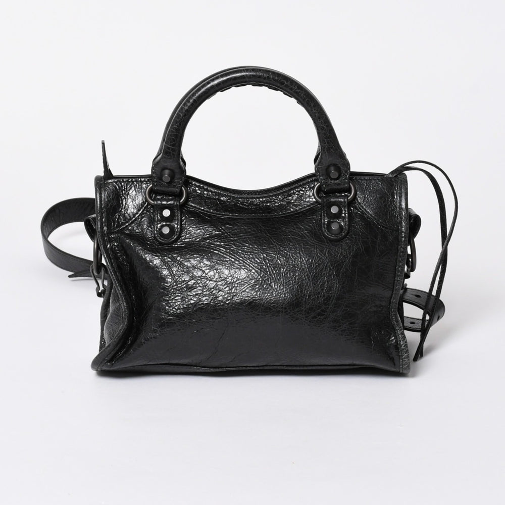 極美品 BALENCIAGA バレンシアガ Le City ル シティ ミニハンドバッグ 806395 ショルダーバッグ 2WAY ラムスキン ブラック 中古 4a006598