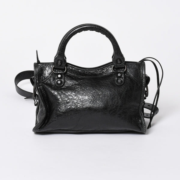 極美品 BALENCIAGA バレンシアガ Le City ル シティ ミニハンドバッグ 806395 ショルダーバッグ 2WAY ラムスキン ブラック 中古 4a006598