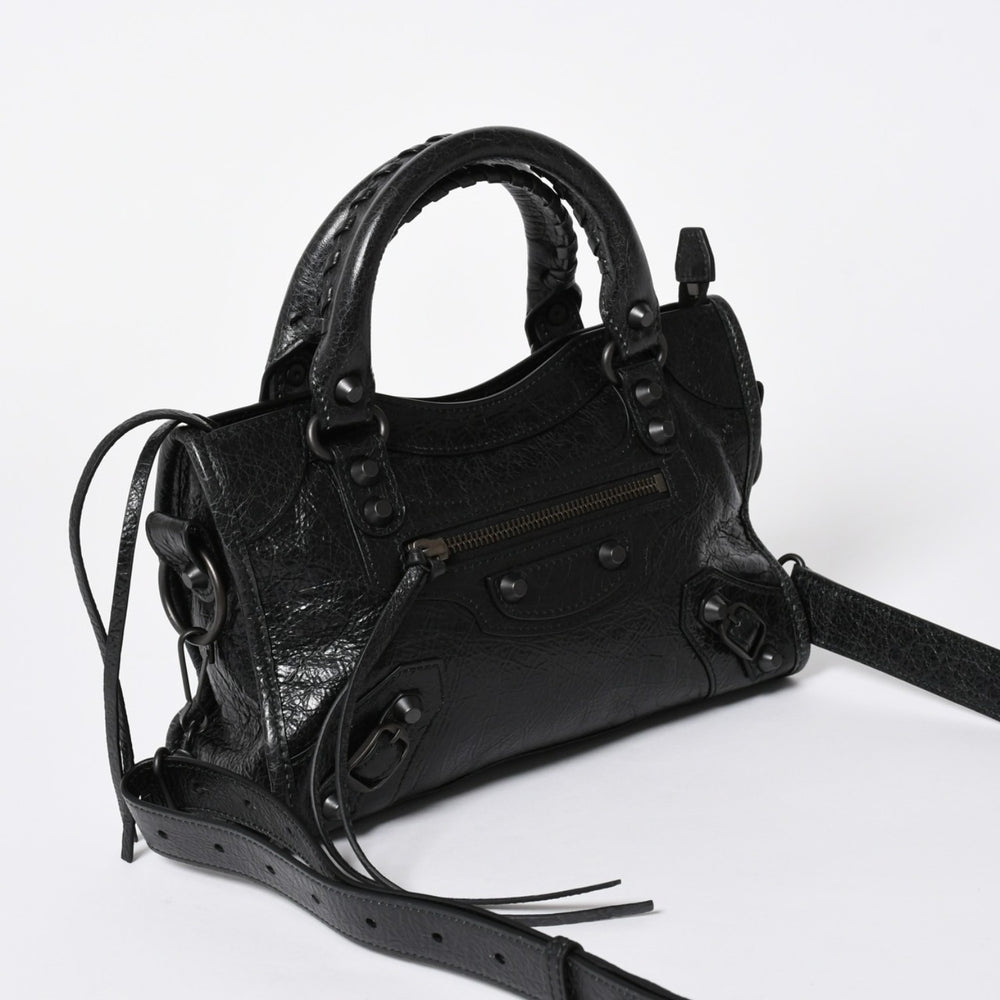 極美品 BALENCIAGA バレンシアガ Le City ル シティ ミニハンドバッグ 806395 ショルダーバッグ 2WAY ラムスキン ブラック 中古 4a006598