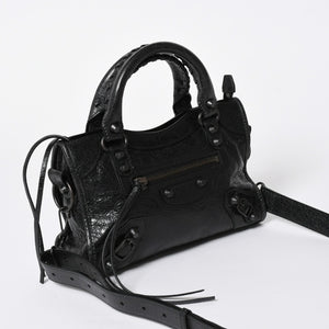 極美品 BALENCIAGA バレンシアガ Le City ル シティ ミニハンドバッグ 806395 ショルダーバッグ 2WAY ラムスキン ブラック 中古 4a006598