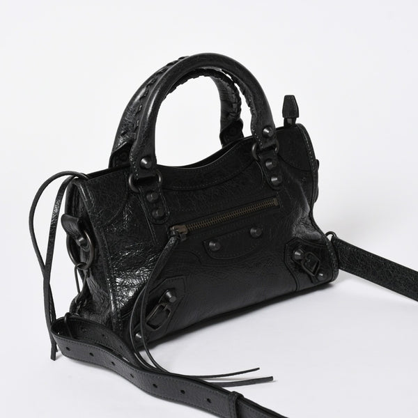 極美品 BALENCIAGA バレンシアガ Le City ル シティ ミニハンドバッグ 806395 ショルダーバッグ 2WAY ラムスキン ブラック 中古 4a006598