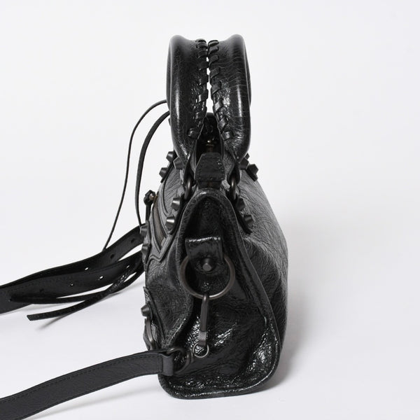 極美品 BALENCIAGA バレンシアガ Le City ル シティ ミニハンドバッグ 806395 ショルダーバッグ 2WAY ラムスキン ブラック 中古 4a006598
