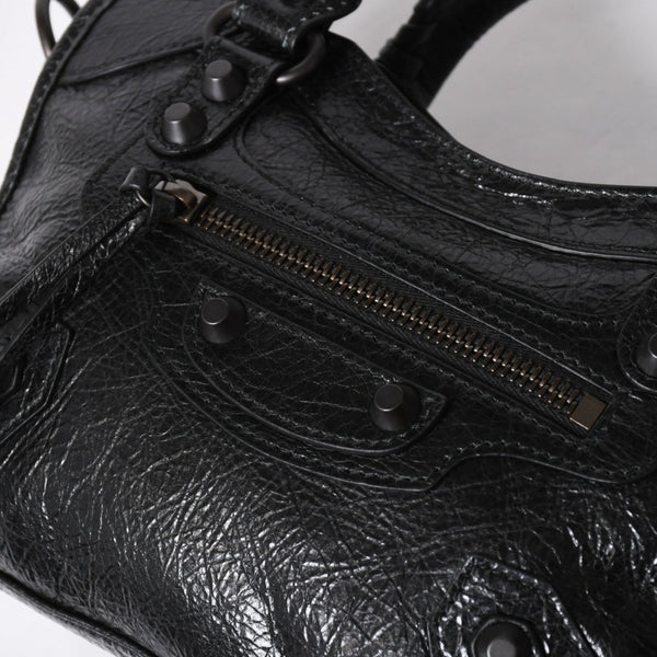 極美品 BALENCIAGA バレンシアガ Le City ル シティ ミニハンドバッグ 806395 ショルダーバッグ 2WAY ラムスキン ブラック 中古 4a006598