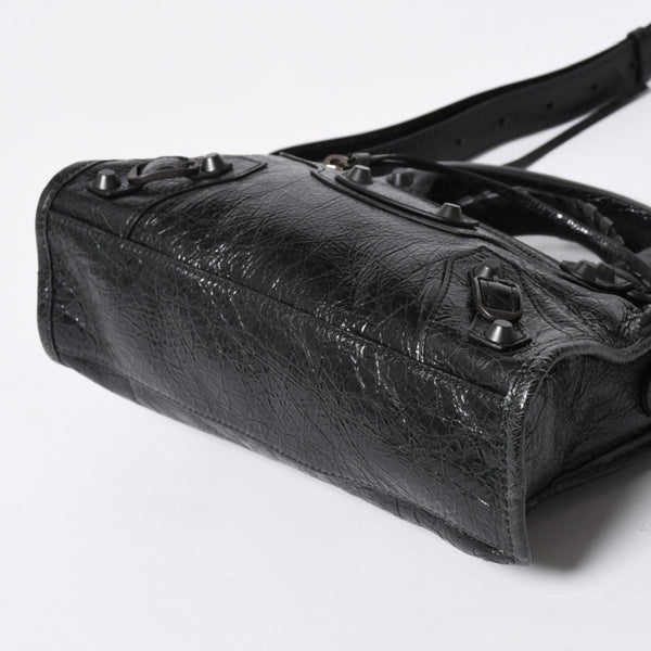 極美品 BALENCIAGA バレンシアガ Le City ル シティ ミニハンドバッグ 806395 ショルダーバッグ 2WAY ラムスキン ブラック 中古 4a006598