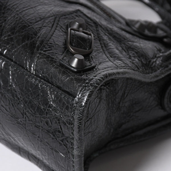 極美品 BALENCIAGA バレンシアガ Le City ル シティ ミニハンドバッグ 806395 ショルダーバッグ 2WAY ラムスキン ブラック 中古 4a006598