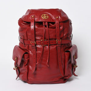 新品同様 GUCCI グッチ バックパック リベル タイガー キャットヘッド GGマーモント 526908 レッド レザー 中古 4a006597