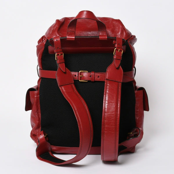 新品同様 GUCCI グッチ バックパック リベル タイガー キャットヘッド GGマーモント 526908 レッド レザー 中古 4a006597