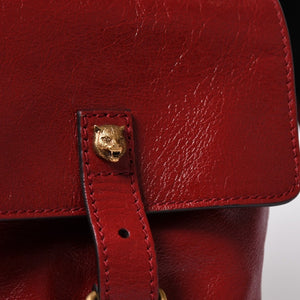 新品同様 GUCCI グッチ バックパック リベル タイガー キャットヘッド GGマーモント 526908 レッド レザー 中古 4a006597