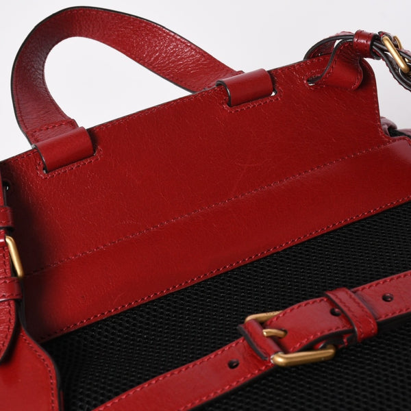 新品同様 GUCCI グッチ バックパック リベル タイガー キャットヘッド GGマーモント 526908 レッド レザー 中古 4a006597