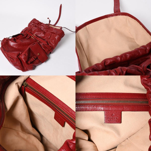 新品同様 GUCCI グッチ バックパック リベル タイガー キャットヘッド GGマーモント 526908 レッド レザー 中古 4a006597