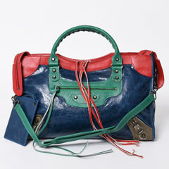 BALENCIAGA バレンシアガ 2WAY ハンドバッグ ショルダーバッグ ファースト 115748 ラムスキン ブルー グリーン レッド シルバー金具 美品 中古 4a006919