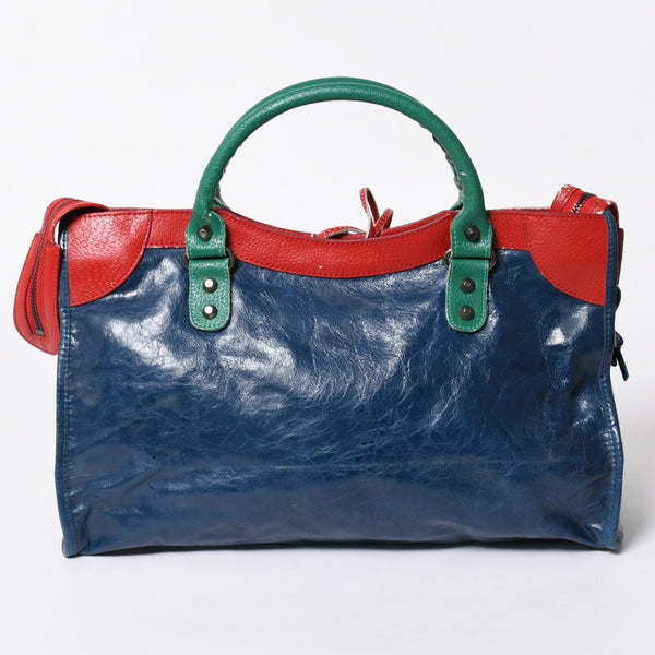BALENCIAGA バレンシアガ 2WAY ハンドバッグ ショルダーバッグ ファースト 115748 ラムスキン ブルー グリーン レッド シルバー金具 美品 中古 4a006919