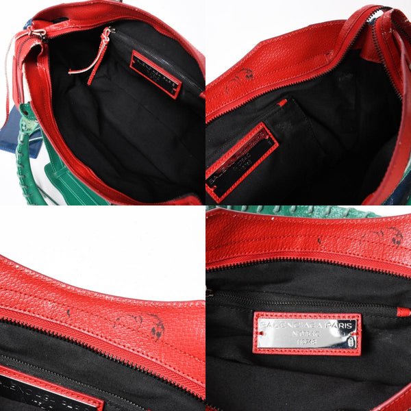 BALENCIAGA バレンシアガ 2WAY ハンドバッグ ショルダーバッグ ファースト 115748 ラムスキン ブルー グリーン レッド シルバー金具 美品 中古 4a006919