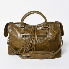 極美品 BALENCIAGA バレンシアガ ザ シティ ハンドバッグ 115748 カーキ オリーブ シルバー金具 中古 4a006918