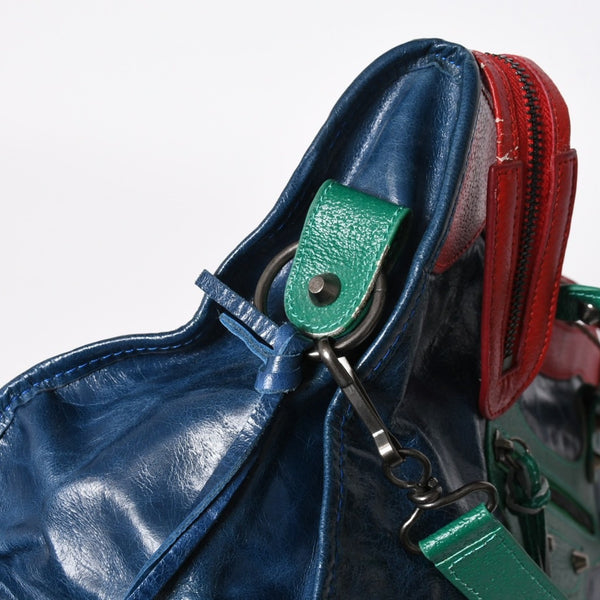 BALENCIAGA バレンシアガ 2WAY ハンドバッグ ショルダーバッグ ファースト 115748 ラムスキン ブルー グリーン レッド シルバー金具 美品 中古 4a006919