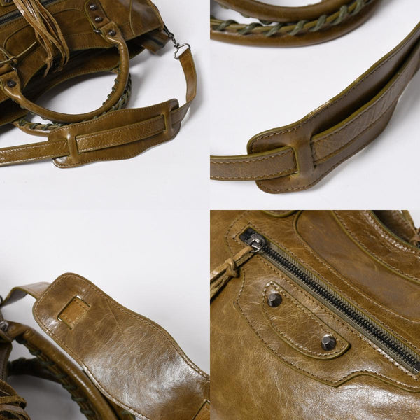 極美品 BALENCIAGA バレンシアガ ザ シティ ハンドバッグ 115748 カーキ オリーブ シルバー金具 中古 4a006918