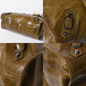 極美品 BALENCIAGA バレンシアガ ザ シティ ハンドバッグ 115748 カーキ オリーブ シルバー金具 中古 4a006918