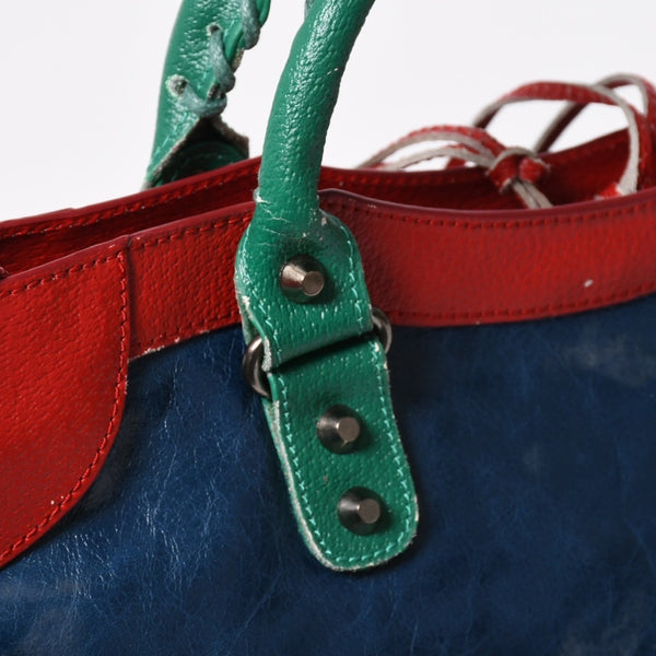 BALENCIAGA バレンシアガ 2WAY ハンドバッグ ショルダーバッグ ファースト 115748 ラムスキン ブルー グリーン レッド シルバー金具 美品 中古 4a006919