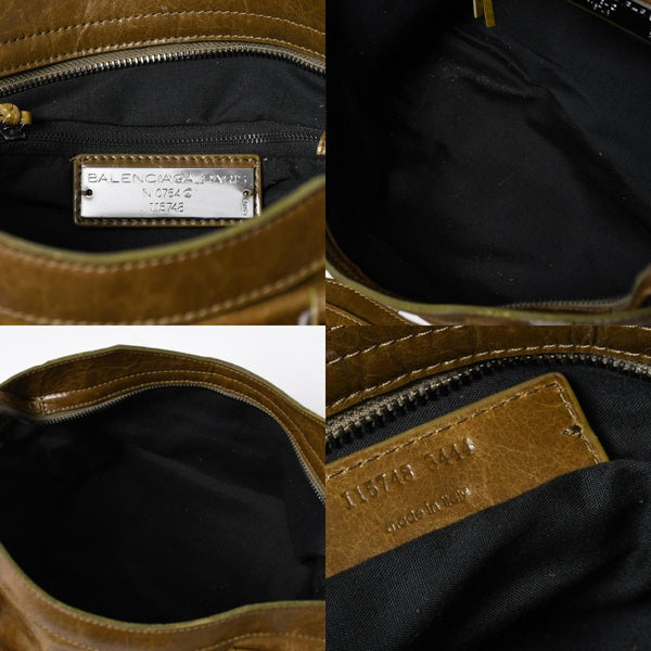 極美品 BALENCIAGA バレンシアガ ザ シティ ハンドバッグ 115748 カーキ オリーブ シルバー金具 中古 4a006918