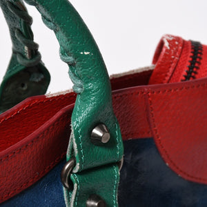 BALENCIAGA バレンシアガ 2WAY ハンドバッグ ショルダーバッグ ファースト 115748 ラムスキン ブルー グリーン レッド シルバー金具 美品 中古 4a006919