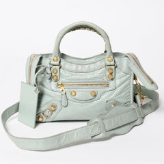 BALENCIAGA バレンシアガ 2WAY ハンドバッグ ショルダーバッグ ジャイアント ミニ シティ ライムグリーン ゴールド金具 309544 美品 中古 4a006917
